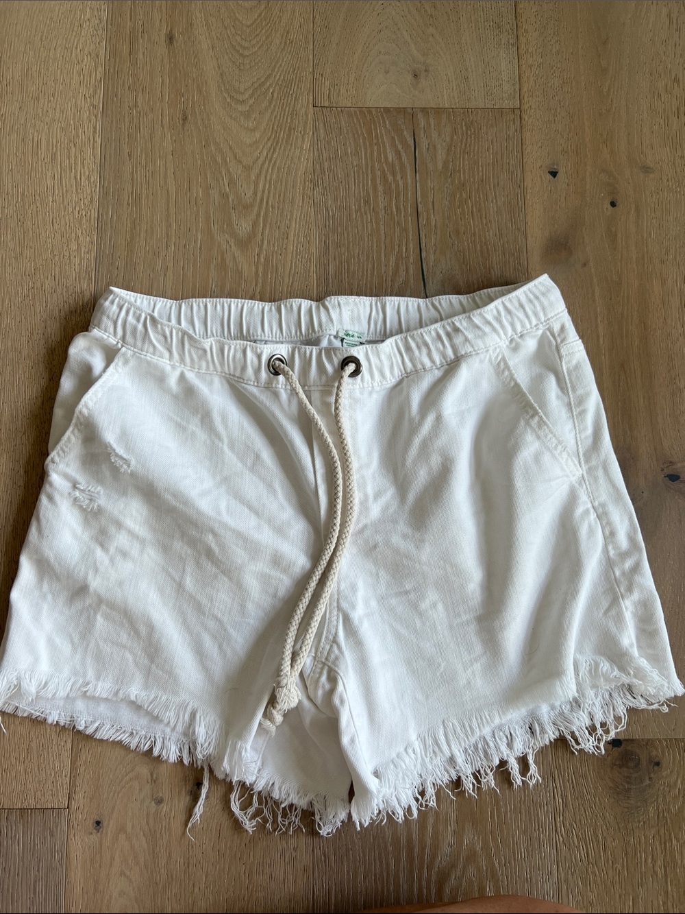 aerie White High-Rise Drawstring Frayed-Hem Shorts